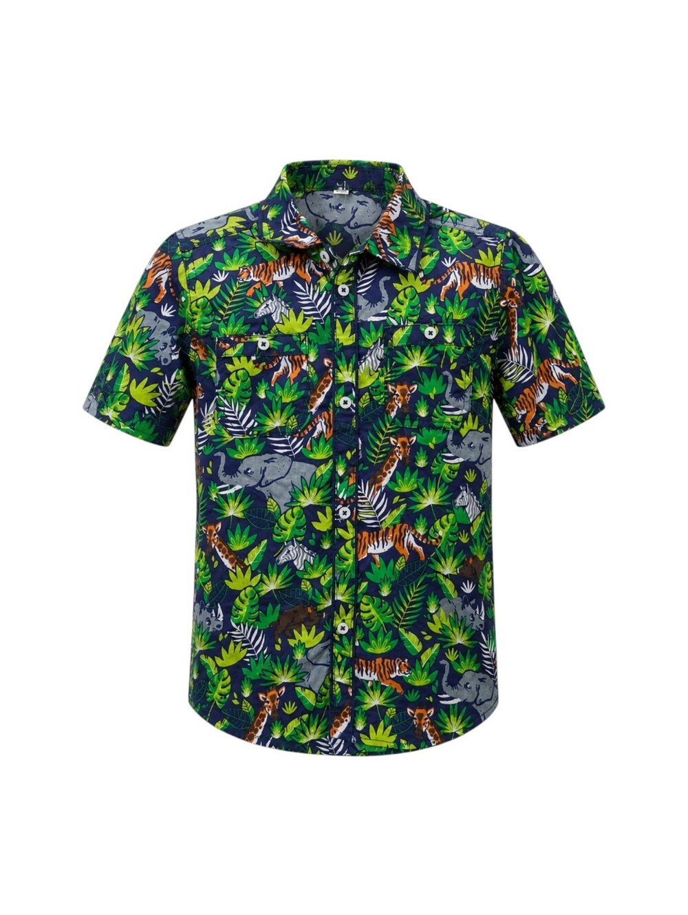 Hatley Kids Green Blue Jungle Hawaiian Shirt Short Sleeves Cotton Boys Size 8